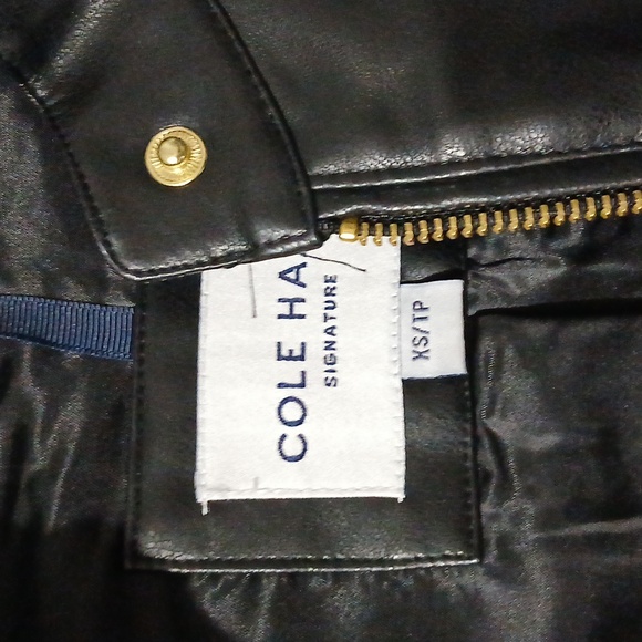 Cole Haan Black Faux Leather Zip Jacket with Silver Accents Size Small - Picture 3 of 8